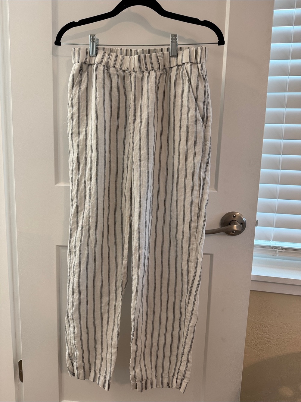 Quince Women's Cream and Black Striped Straight-Leg Pants